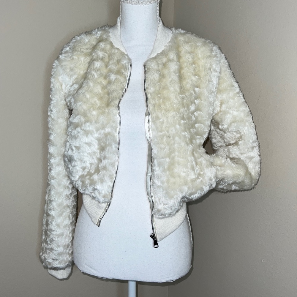 Faux Fur Ivory Bomber Jacket